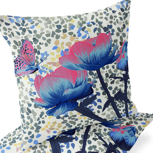 Homeroots Set Of Two 16" X 16" Blue And Pink Butterfly Blown Seam Floral Indoor Outdoor Throw Pillow  Polyester 535643