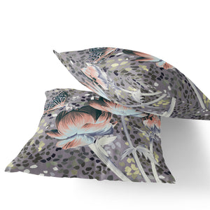 Homeroots Set Of Two 16" X 16" Gray And Pink Butterfly Blown Seam Floral Indoor Outdoor Throw Pillow  Polyester 535644