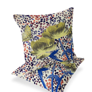 Homeroots Set Of Two 16" X 16" Blue And Yellow Butterfly Blown Seam Floral Indoor Outdoor Throw Pillow  Polyester 535645