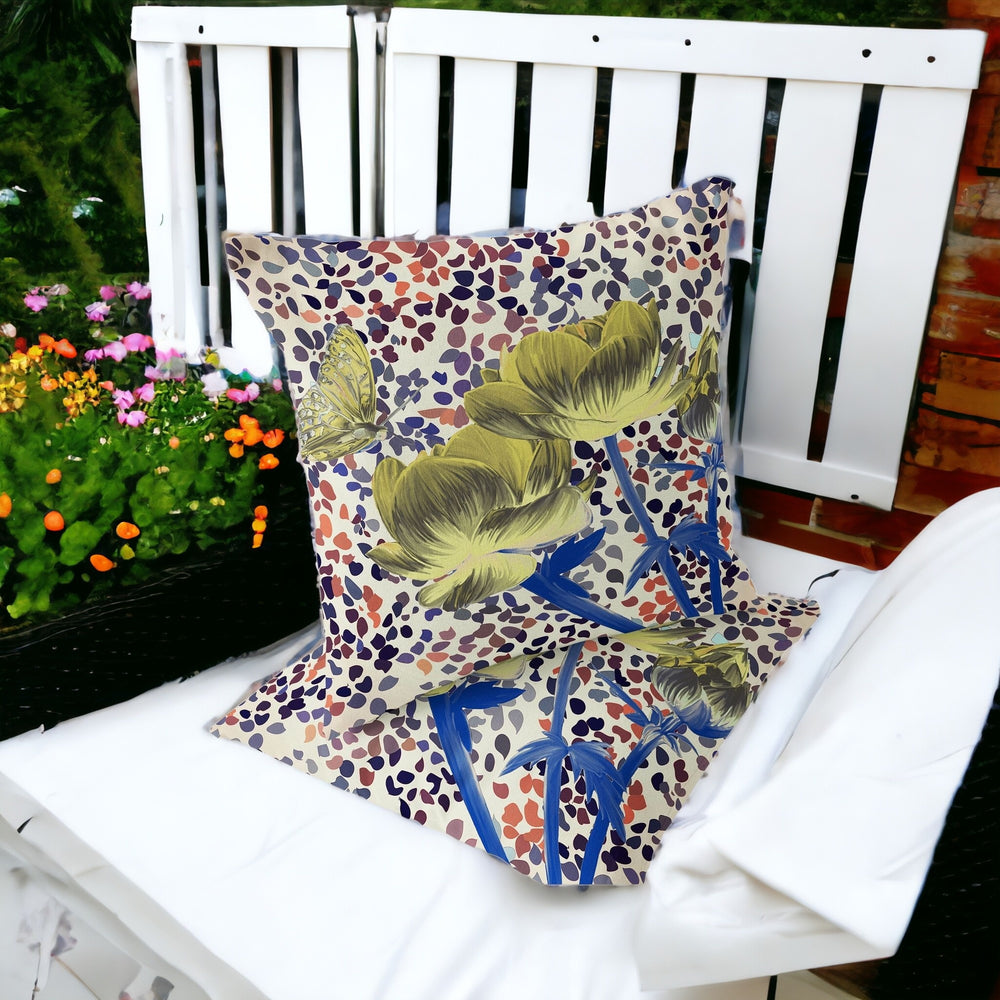 Homeroots Set Of Two 16" X 16" Blue And Yellow Butterfly Blown Seam Floral Indoor Outdoor Throw Pillow  Polyester 535645