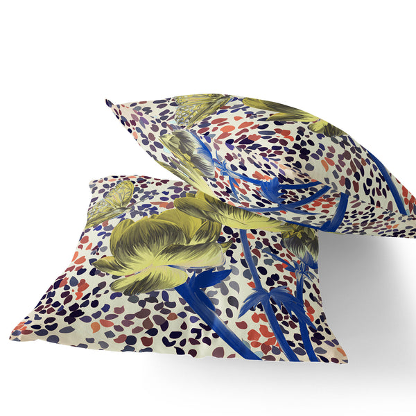 Homeroots Set Of Two 16" X 16" Blue And Yellow Butterfly Blown Seam Floral Indoor Outdoor Throw Pillow  Polyester 535645