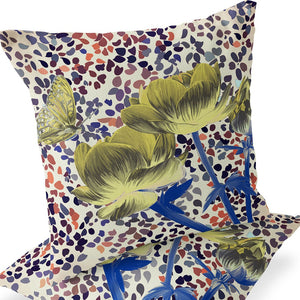 Homeroots Set Of Two 16" X 16" Blue And Yellow Butterfly Blown Seam Floral Indoor Outdoor Throw Pillow  Polyester 535645