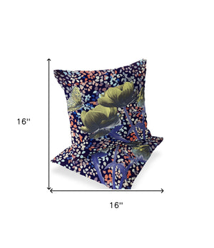 Homeroots Set Of Two 16" X 16" Pink And Purple Butterfly Blown Seam Floral Indoor Outdoor Throw Pillow  Polyester 535646