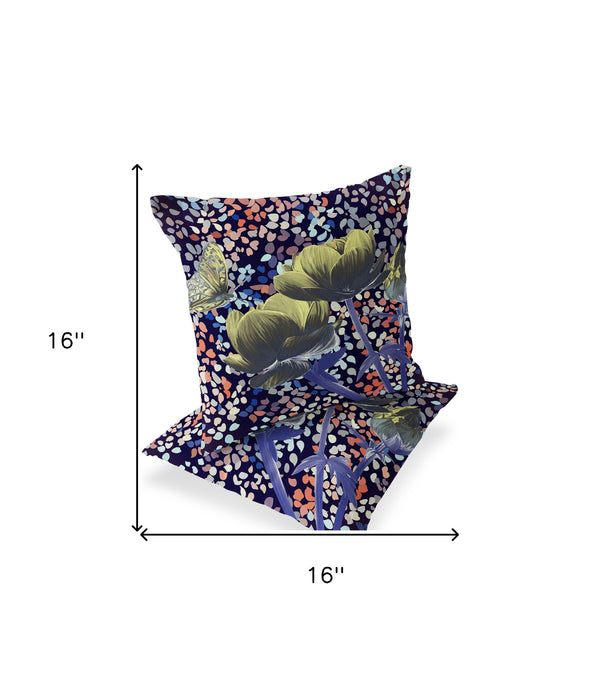 Homeroots Set Of Two 16" X 16" Pink And Purple Butterfly Blown Seam Floral Indoor Outdoor Throw Pillow  Polyester 535646