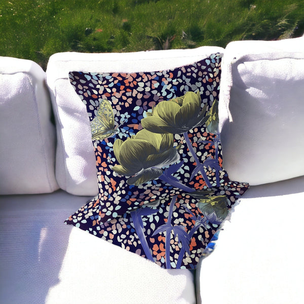 Homeroots Set Of Two 16" X 16" Pink And Purple Butterfly Blown Seam Floral Indoor Outdoor Throw Pillow  Polyester 535646