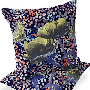 Homeroots Set Of Two 16" X 16" Pink And Purple Butterfly Blown Seam Floral Indoor Outdoor Throw Pillow  Polyester 535646