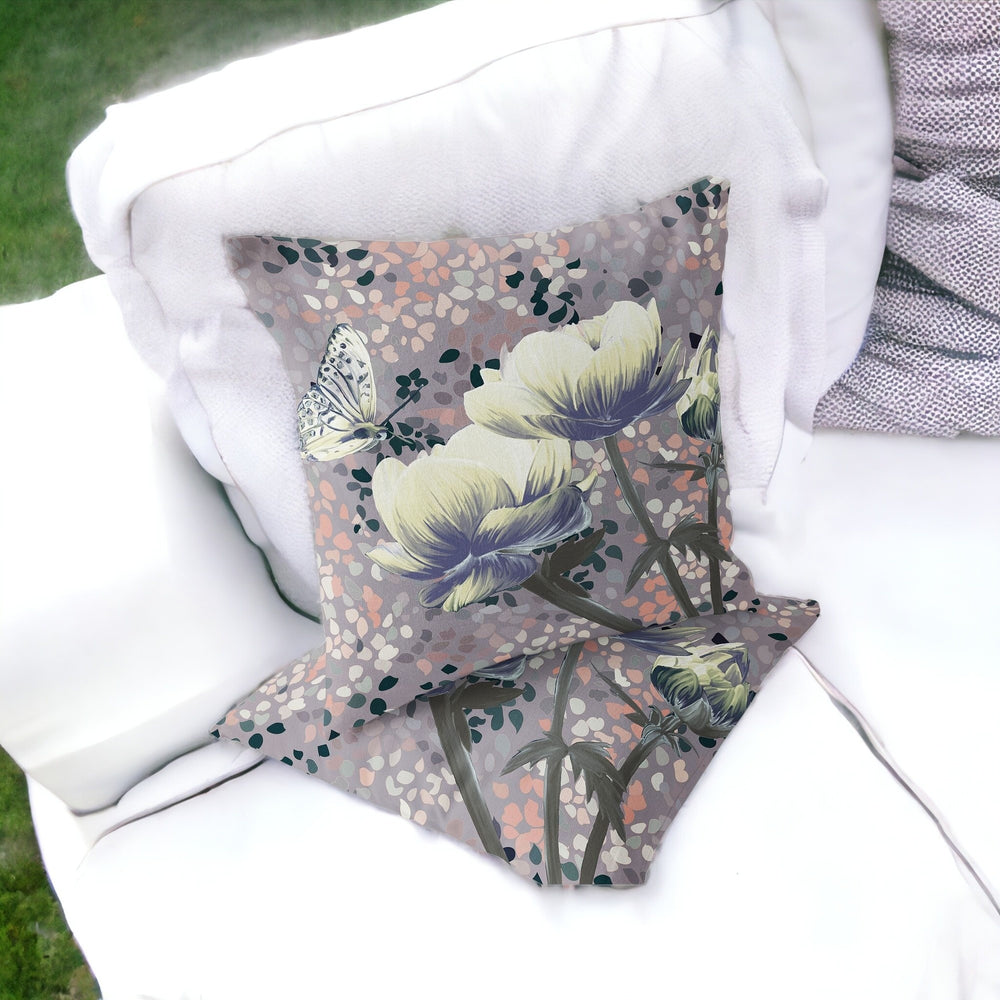 Homeroots Set Of Two 16" X 16" Gray And Yellow Butterfly Blown Seam Floral Indoor Outdoor Throw Pillow  Polyester 535647