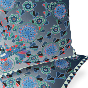 Homeroots Set Of Two 16" X 16" Blue And White Peacock Blown Seam Floral Indoor Outdoor Throw Pillow  Polyester 535648