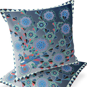 Homeroots Set Of Two 16" X 16" Blue And White Peacock Blown Seam Floral Indoor Outdoor Throw Pillow  Polyester 535648