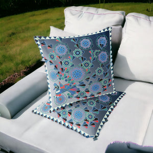 Homeroots Set Of Two 16" X 16" Blue And White Peacock Blown Seam Floral Indoor Outdoor Throw Pillow  Polyester 535648