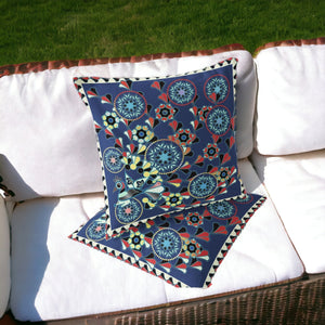 Homeroots Set Of Two 16" X 16" Blue And Off White Peacock Blown Seam Floral Indoor Outdoor Throw Pillow  Polyester 535649