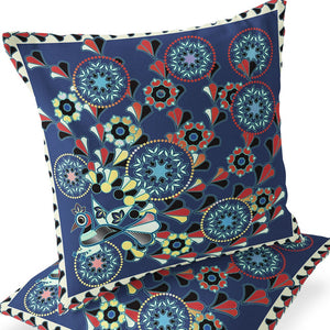 Homeroots Set Of Two 16" X 16" Blue And Off White Peacock Blown Seam Floral Indoor Outdoor Throw Pillow  Polyester 535649