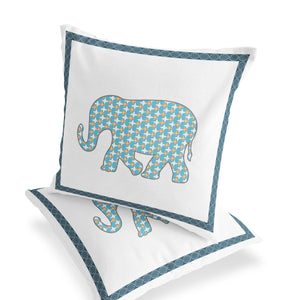 Homeroots Set Of Two 16" X 16" Blue And White Elephant Blown Seam Animal Print Indoor Outdoor Throw Pillow  Polyester 535652
