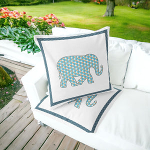 Homeroots Set Of Two 16" X 16" Blue And White Elephant Blown Seam Animal Print Indoor Outdoor Throw Pillow  Polyester 535652