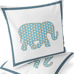 Homeroots Set Of Two 16" X 16" Blue And White Elephant Blown Seam Animal Print Indoor Outdoor Throw Pillow  Polyester 535652