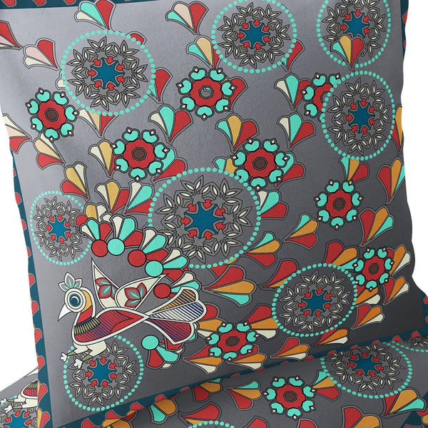 Homeroots Set Of Two 16" X 16" Gray And Yellow Peacock Blown Seam Floral Indoor Outdoor Throw Pillow  Polyester 535653