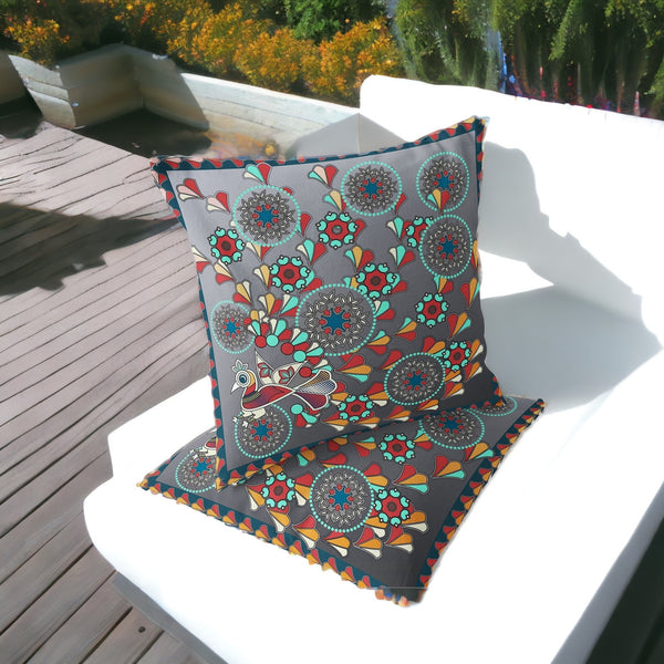 Homeroots Set Of Two 16" X 16" Gray And Yellow Peacock Blown Seam Floral Indoor Outdoor Throw Pillow  Polyester 535653