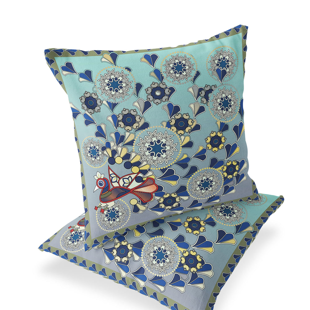 Homeroots Set Of Two 16" X 16" Green And Brown Peacock Blown Seam Floral Indoor Outdoor Throw Pillow  Polyester 535657