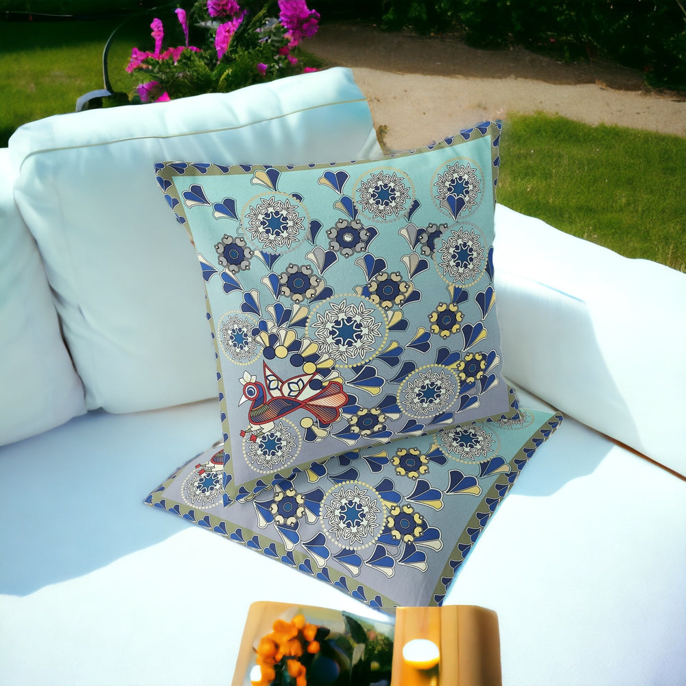 Homeroots Set Of Two 16" X 16" Green And Brown Peacock Blown Seam Floral Indoor Outdoor Throw Pillow  Polyester 535657