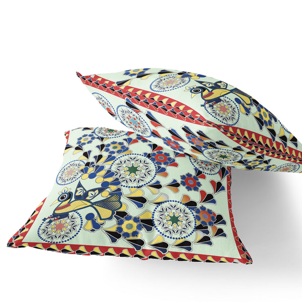 Homeroots Set Of Two 16" X 16" Green And Red Peacock Blown Seam Floral Indoor Outdoor Throw Pillow  Polyester 535658