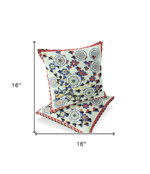 Homeroots Set Of Two 16" X 16" Green And Red Peacock Blown Seam Floral Indoor Outdoor Throw Pillow  Polyester 535658