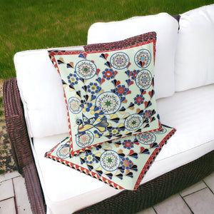 Homeroots Set Of Two 16" X 16" Green And Red Peacock Blown Seam Floral Indoor Outdoor Throw Pillow  Polyester 535658