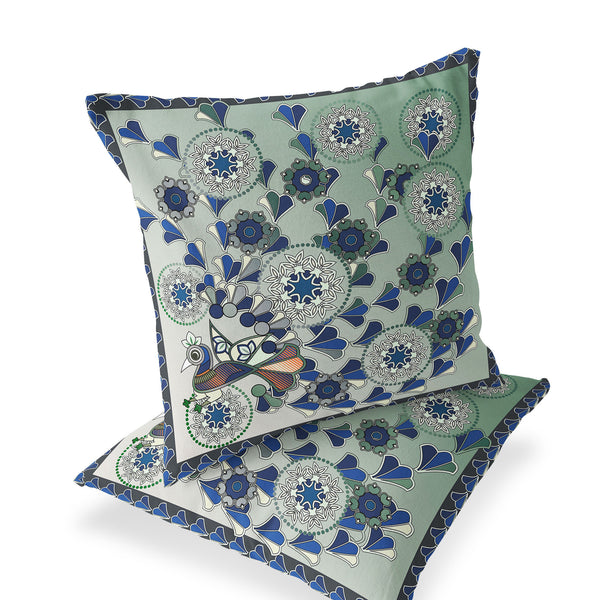 Homeroots Set Of Two 16" X 16" Green And Brown Peacock Blown Seam Floral Indoor Outdoor Throw Pillow  Polyester 535659