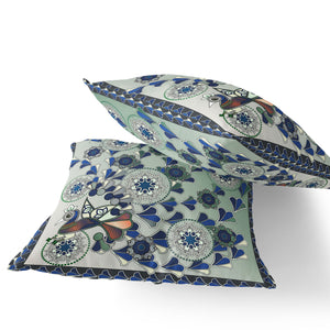 Homeroots Set Of Two 16" X 16" Green And Brown Peacock Blown Seam Floral Indoor Outdoor Throw Pillow  Polyester 535659