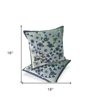 Homeroots Set Of Two 16" X 16" Green And Brown Peacock Blown Seam Floral Indoor Outdoor Throw Pillow  Polyester 535659