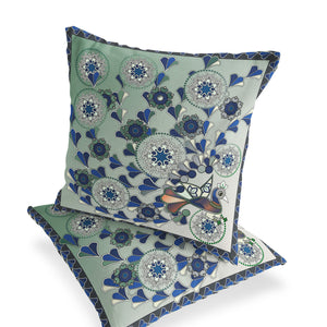 Homeroots Set Of Two 16" X 16" Green And Brown Peacock Blown Seam Floral Indoor Outdoor Throw Pillow  Polyester 535659