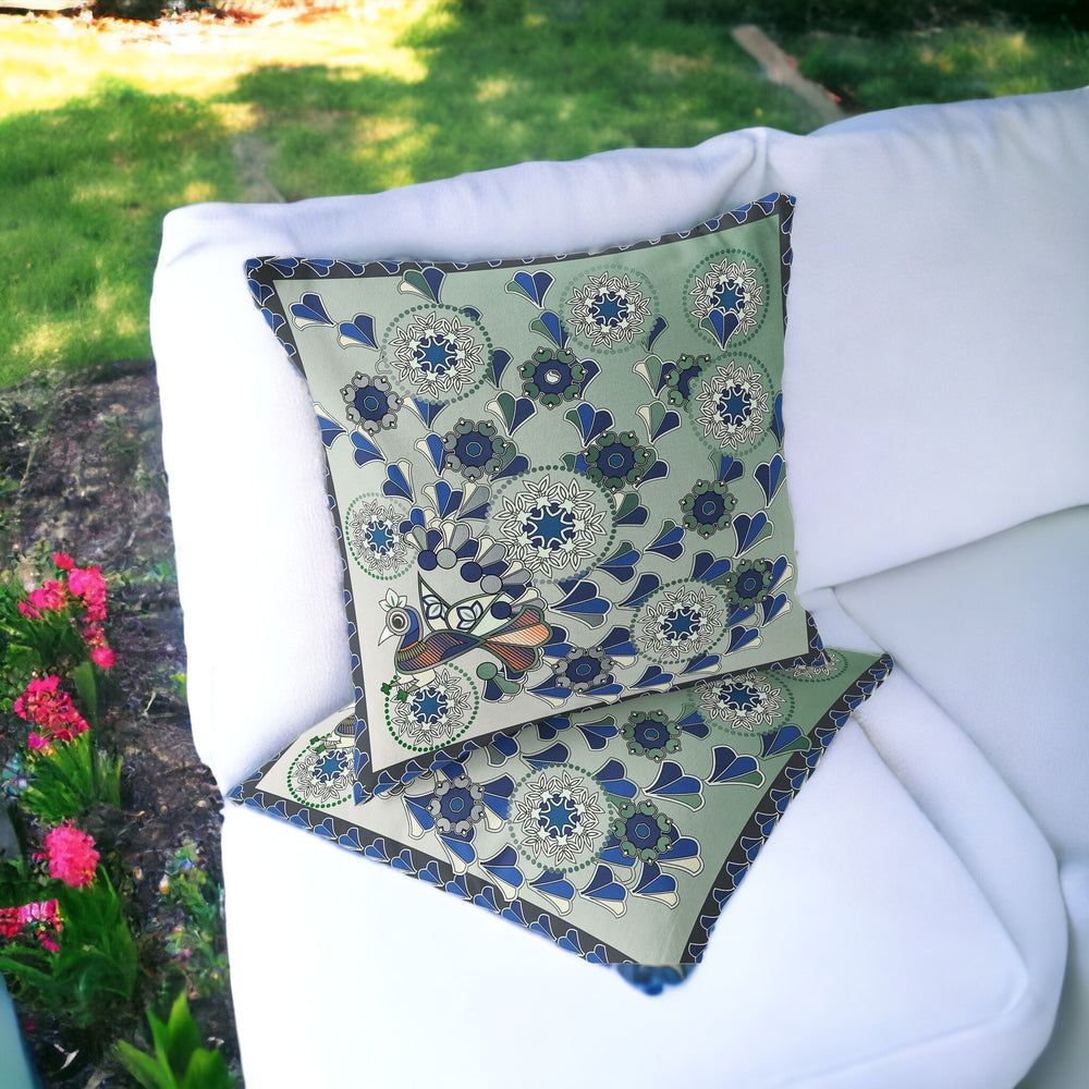 Homeroots Set Of Two 16" X 16" Green And Brown Peacock Blown Seam Floral Indoor Outdoor Throw Pillow  Polyester 535659