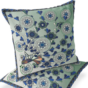 Homeroots Set Of Two 16" X 16" Green And Brown Peacock Blown Seam Floral Indoor Outdoor Throw Pillow  Polyester 535659