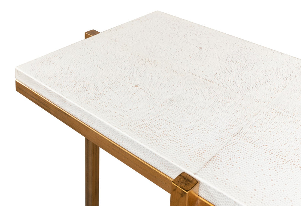 Sarreid Shagreen Console Table - Elegant Osprey White Finish With Durable Iron And Leather Design White  53566-4