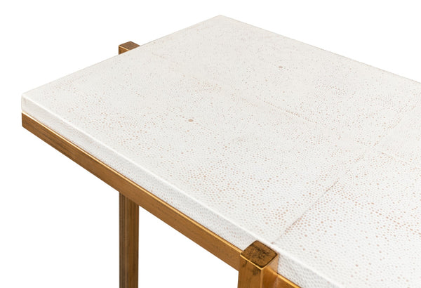 Sarreid Shagreen Console Table - Elegant Osprey White Finish With Durable Iron And Leather Design White  53566-4