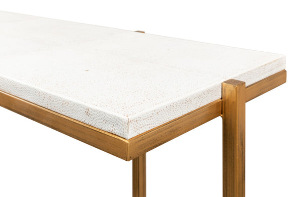 Sarreid Shagreen Console Table - Elegant Osprey White Finish With Durable Iron And Leather Design White  53566-4