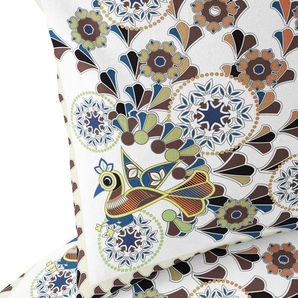 Homeroots Set Of Two 16" X 16" Blue And Off White Peacock Blown Seam Floral Indoor Outdoor Throw Pillow  Polyester 535661