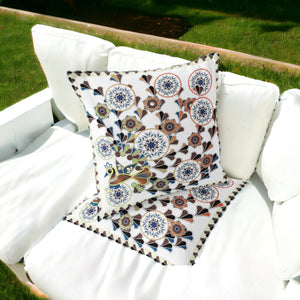 Homeroots Set Of Two 16" X 16" Blue And Off White Peacock Blown Seam Floral Indoor Outdoor Throw Pillow  Polyester 535661