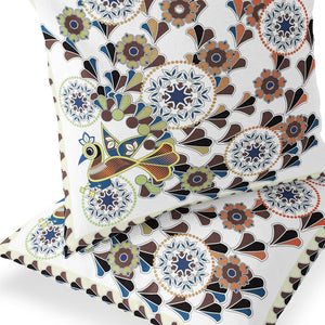 Homeroots Set Of Two 16" X 16" Blue And Off White Peacock Blown Seam Floral Indoor Outdoor Throw Pillow  Polyester 535661
