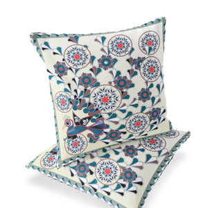 Homeroots Set Of Two 16" X 16" Black And Off White Peacock Blown Seam Floral Indoor Outdoor Throw Pillow  Polyester 535662