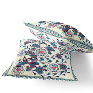 Homeroots Set Of Two 16" X 16" Black And Off White Peacock Blown Seam Floral Indoor Outdoor Throw Pillow  Polyester 535662