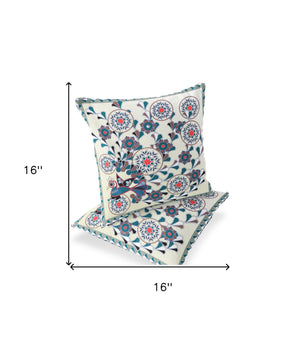 Homeroots Set Of Two 16" X 16" Black And Off White Peacock Blown Seam Floral Indoor Outdoor Throw Pillow  Polyester 535662