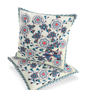 Homeroots Set Of Two 16" X 16" Black And Off White Peacock Blown Seam Floral Indoor Outdoor Throw Pillow  Polyester 535662