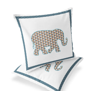 Homeroots Set Of Two 16" X 16" Gold And White Elephant Blown Seam Animal Print Indoor Outdoor Throw Pillow  Polyester 535663