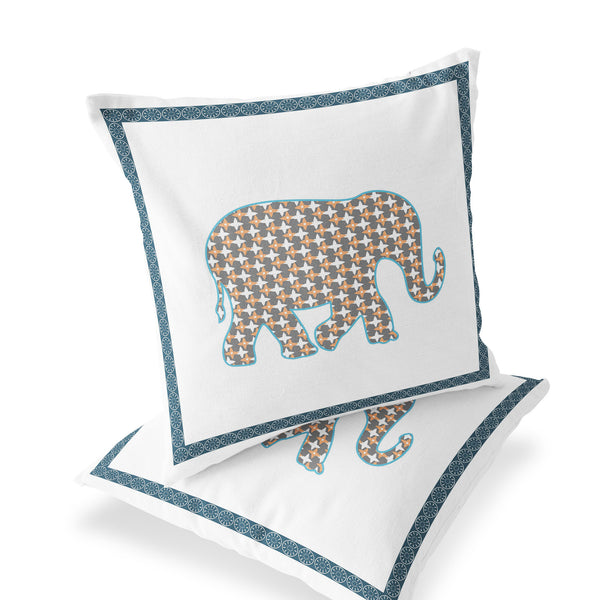 Homeroots Set Of Two 16" X 16" Gold And White Elephant Blown Seam Animal Print Indoor Outdoor Throw Pillow  Polyester 535663