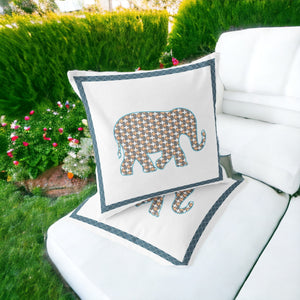 Homeroots Set Of Two 16" X 16" Gold And White Elephant Blown Seam Animal Print Indoor Outdoor Throw Pillow  Polyester 535663