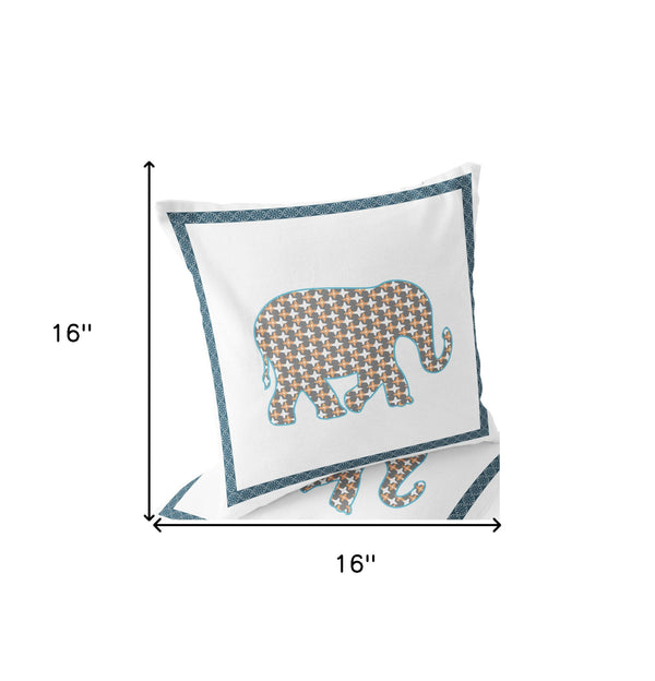 Homeroots Set Of Two 16" X 16" Gold And White Elephant Blown Seam Animal Print Indoor Outdoor Throw Pillow  Polyester 535663