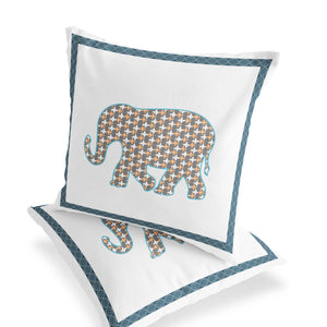 Homeroots Set Of Two 16" X 16" Gold And White Elephant Blown Seam Animal Print Indoor Outdoor Throw Pillow  Polyester 535663