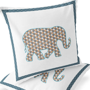 Homeroots Set Of Two 16" X 16" Gold And White Elephant Blown Seam Animal Print Indoor Outdoor Throw Pillow  Polyester 535663