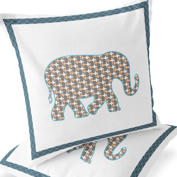 Homeroots Set Of Two 16" X 16" Gold And White Elephant Blown Seam Animal Print Indoor Outdoor Throw Pillow  Polyester 535663
