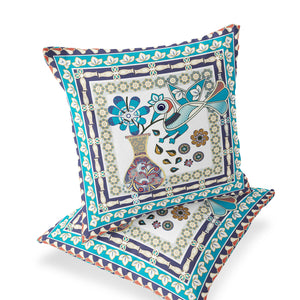 Homeroots Set Of Two 16" X 16" Blue And Purple Peacock Blown Seam Floral Indoor Outdoor Throw Pillow  Polyester 535665